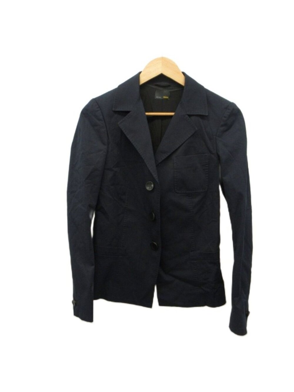 Fendi Tailored Jacket Top Silk 42 Navy Long Sleeve Single Breasted PP